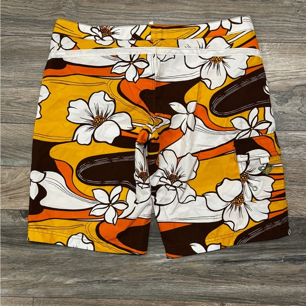Vintage Y2K Roxy yellow and white floral board shorts size 7 - Picture 4 of 4